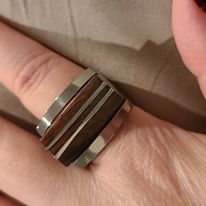 Real wood ring with sterling silver details